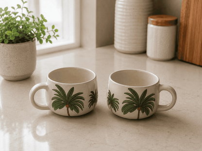 VELIXCO Palm Haven Ceramic Soup Mug Set of 2