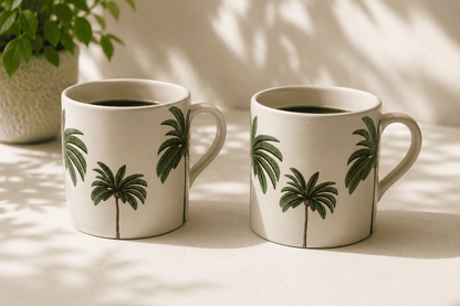 VELIXCO Palm Breeze Ceramic Mug Set of 2