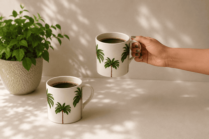 VELIXCO Palm Breeze Ceramic Mug Set of 2