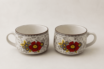 VELIXCO Scarlet Bloom Soup Mug Set of 2