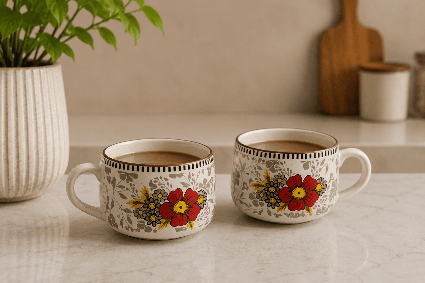 VELIXCO Scarlet Bloom Soup Mug Set of 2