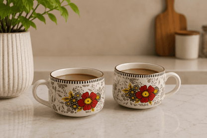 VELIXCO Scarlet Bloom Soup Mug Set of 2