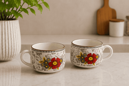 VELIXCO Scarlet Bloom Soup Mug Set of 2