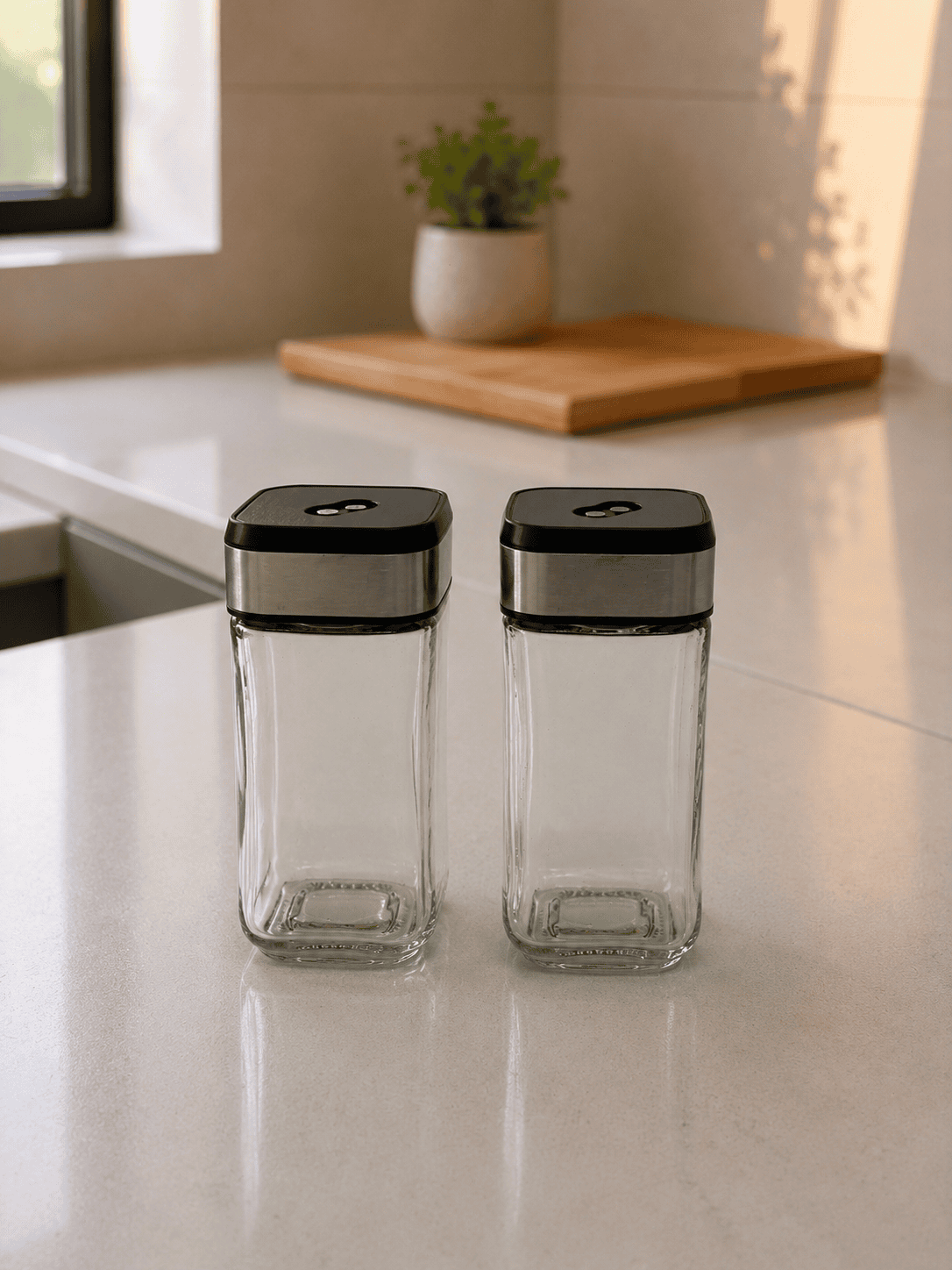 Spice Organiser for Kitchen – Chrome Glass Sprinkler 100ml (Set of 2)