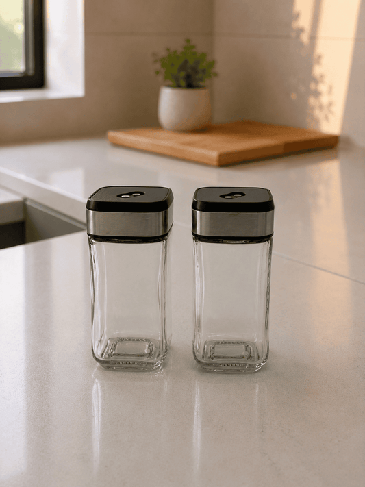 Spice Organiser for Kitchen – Chrome Glass Sprinkler 100ml (Set of 2)