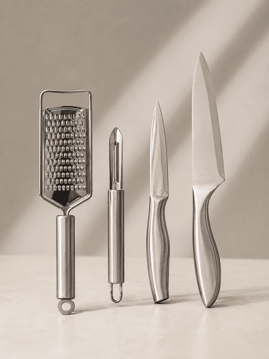 Stainless Steel 2 Knives + 1 Peeler + 1  Hand-Grater