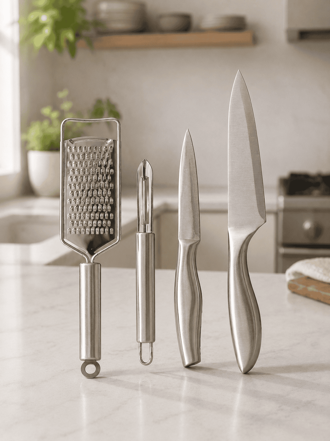 Stainless Steel 2 Knives + 1 Peeler + 1  Hand-Grater