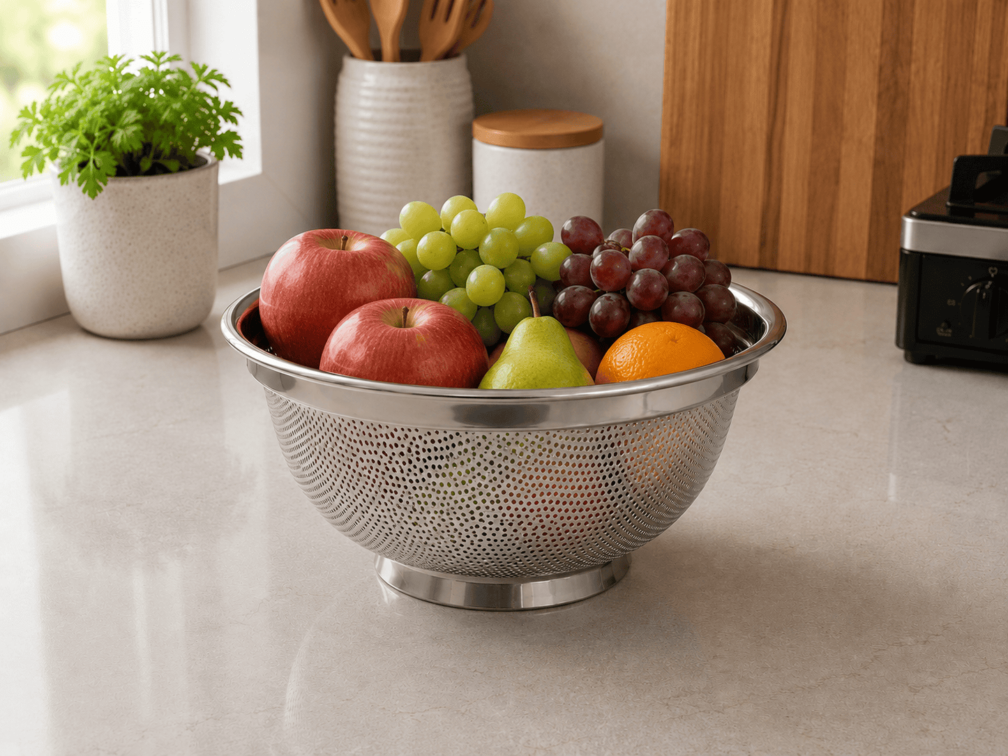 Stainless Steel Fruit Basket – Round Countertop Design