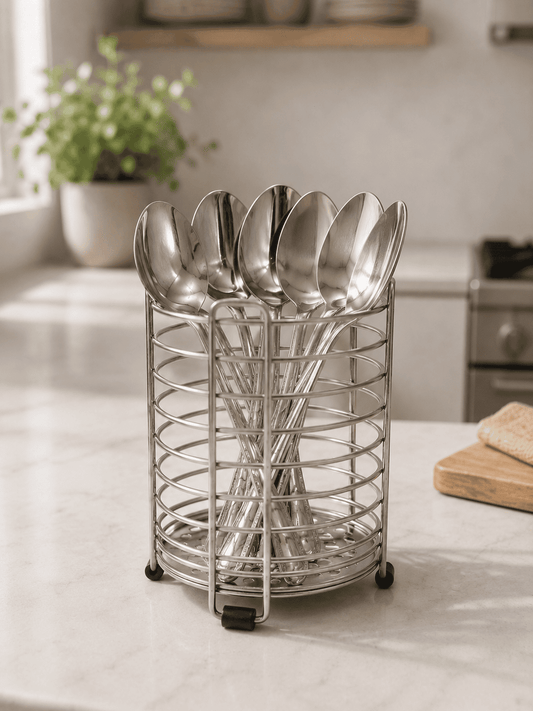 Stainless Steel Spoon Stand – Cutlery Holder with 6 Spoons