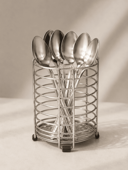 Stainless Steel Spoon Stand – Cutlery Holder with 6 Spoons