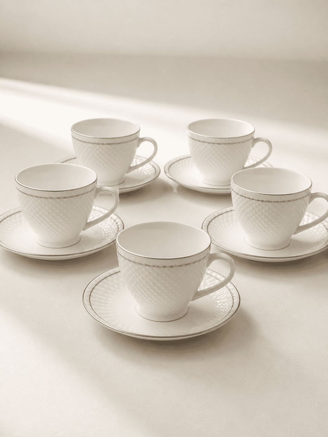 Tea/Coffee Cup & Saucer - New Diamond Emboss Series (Set of 6)