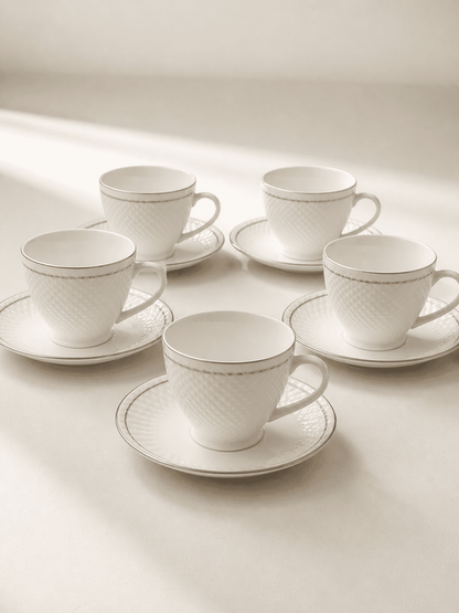Tea/Coffee Cup & Saucer - New Diamond Emboss Series (Set of 6)