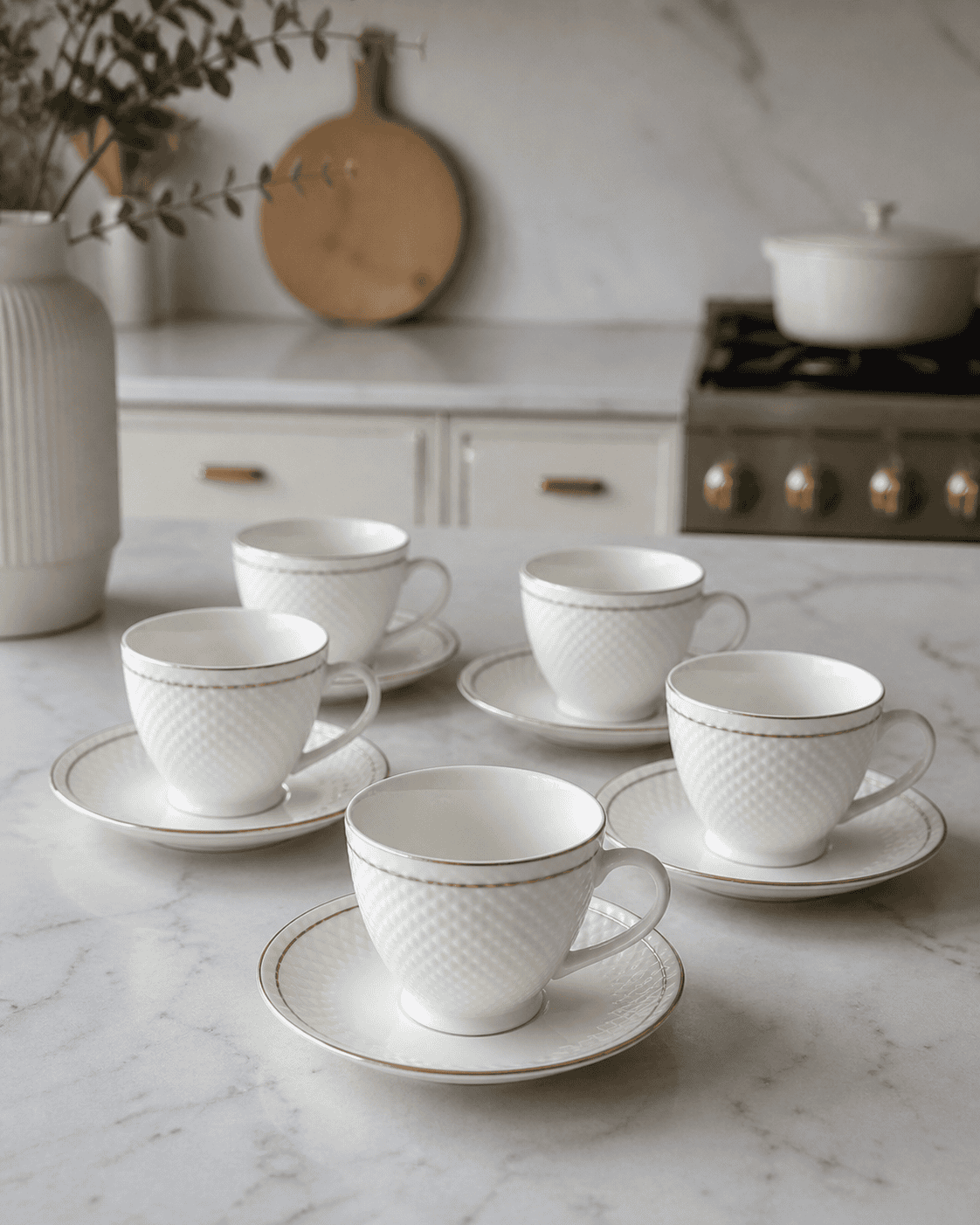 Tea/Coffee Cup & Saucer - New Diamond Emboss Series (Set of 6)