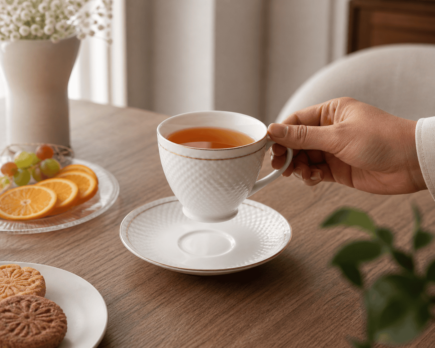 Tea/Coffee Cup & Saucer - New Diamond Emboss Series (Set of 6)