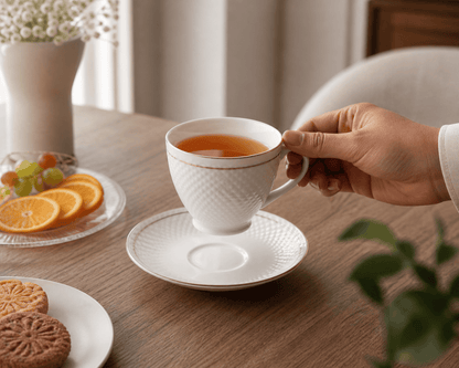 Tea/Coffee Cup & Saucer - New Diamond Emboss Series (Set of 6)