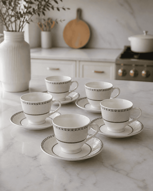 Tea/Coffee Cup & Saucer - New Georgian Platina Series PL 126 (Set of 6)