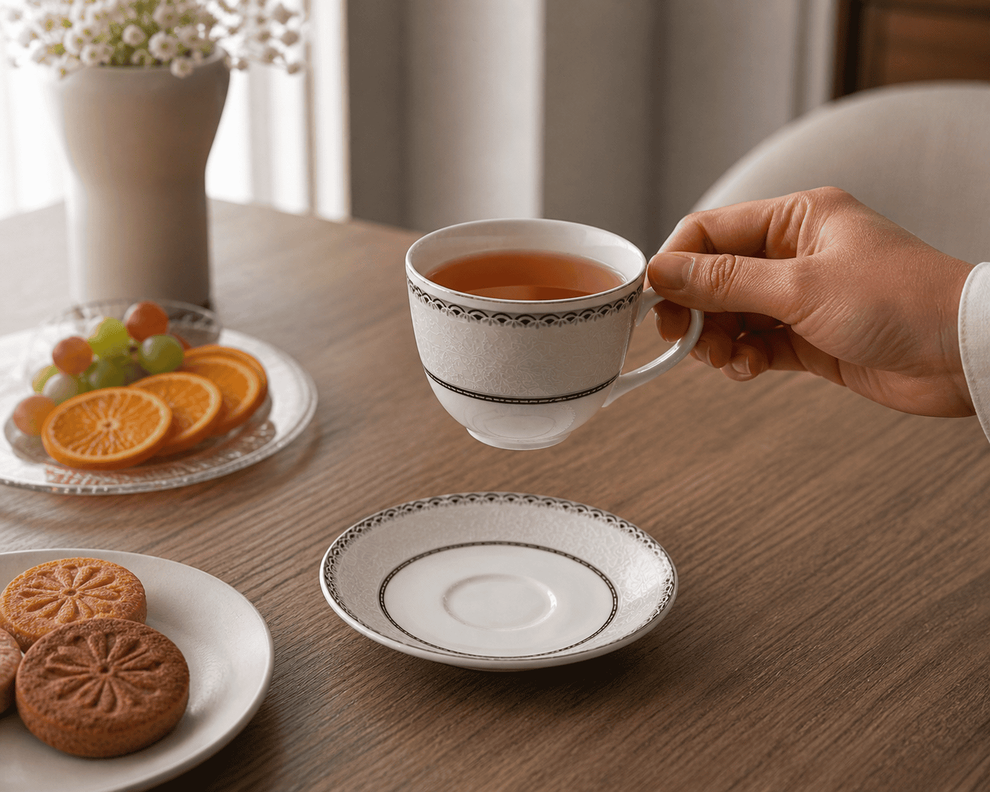 Tea/Coffee Cup & Saucer - New Georgian Platina Series PL 126 (Set of 6)