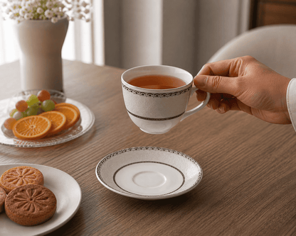 Tea/Coffee Cup & Saucer - New Georgian Platina Series PL 126 (Set of 6)