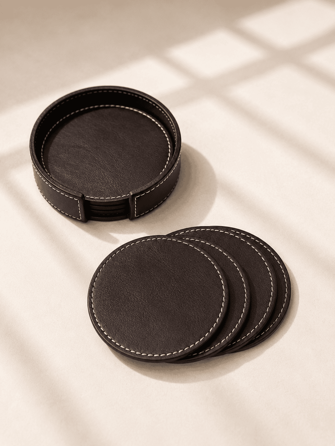 VELIXCO Brown Round Coaster Set of 4