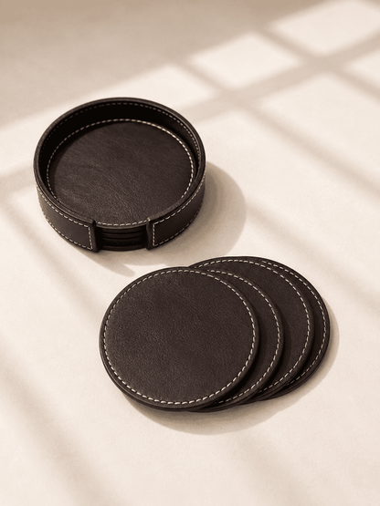 VELIXCO Brown Round Coaster Set of 4