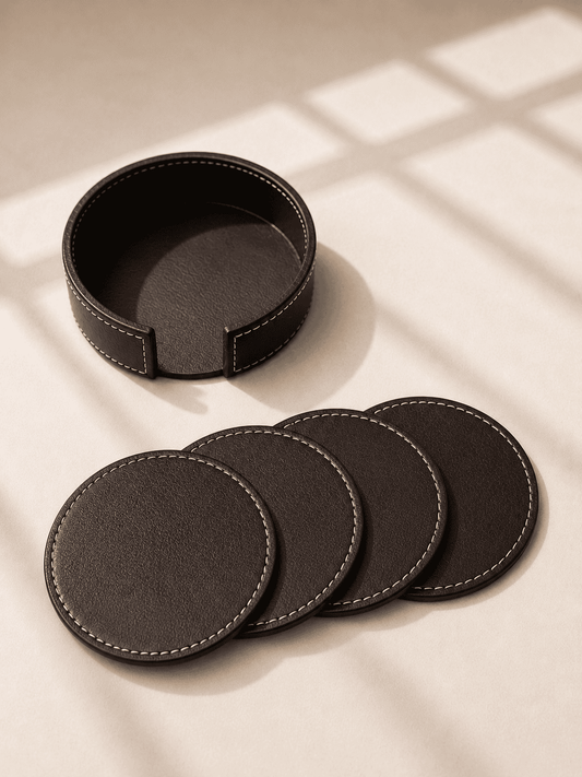 VELIXCO Brown Round Coaster Set of 4