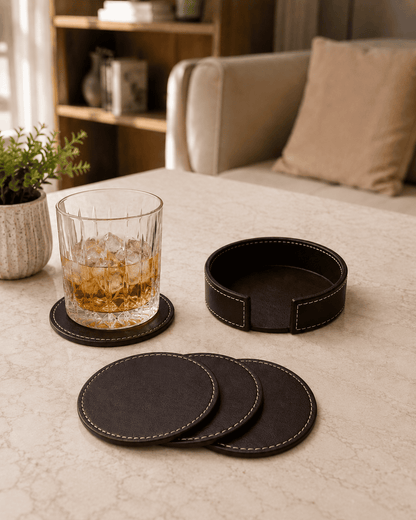 VELIXCO Brown Round Coaster Set of 4