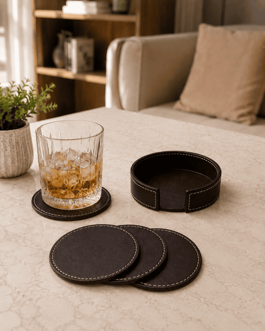 VELIXCO Brown Round Coaster Set of 4