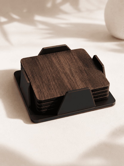 VELIXCO MDF Wooden Coaster Set with Holder (Set of 4)