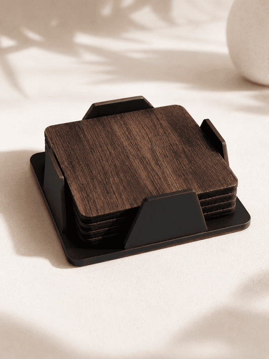 VELIXCO MDF Wooden Coaster Set with Holder (Set of 4)