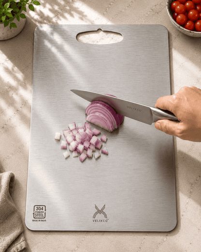 VELIXCO 304 Stainless Steel Chopping Board with 2 Knives Combo