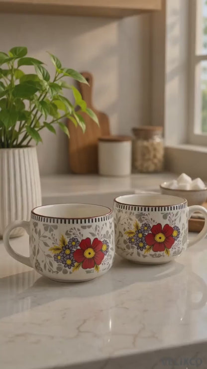 VELIXCO Scarlet Bloom Soup Mug Set of 2