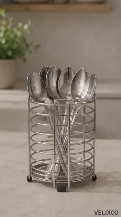 Stainless Steel Spoon Stand – Cutlery Holder with 6 Spoons