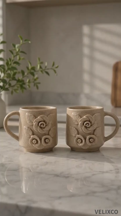 VELIXCO SandRose Handcrafted Coffee Mug Set of 2