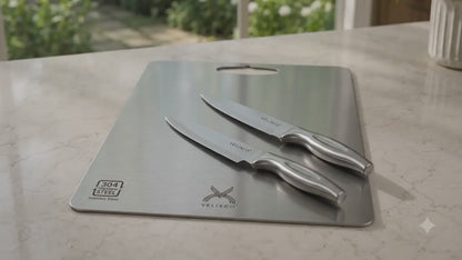 VELIXCO 304 Stainless Steel Chopping Board with 2 Knives Combo