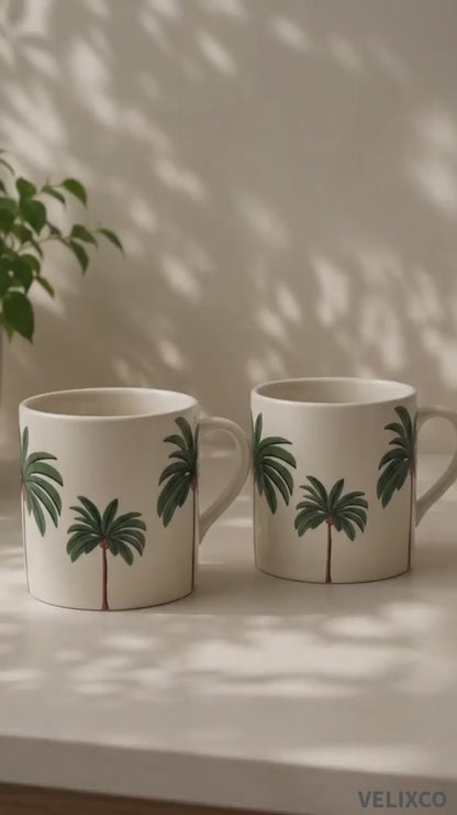 VELIXCO Palm Breeze Ceramic Mug Set of 2