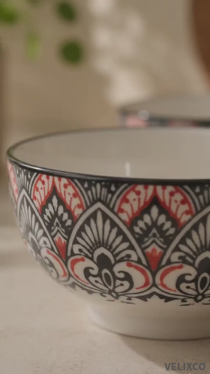 VELIXCO Noir Aura Mandala Bowl Set of 4