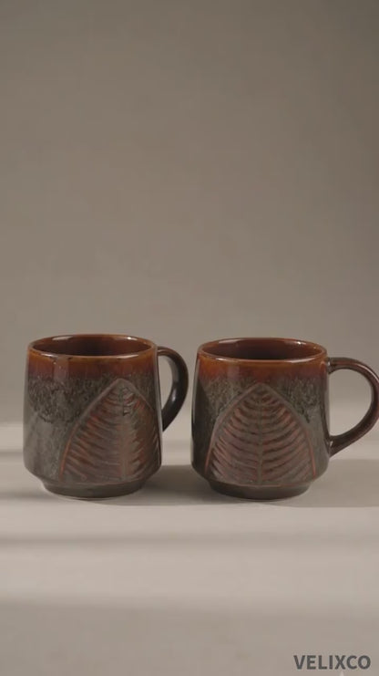 VELIXCO Earthleaf Stoneware Mug Set of 2