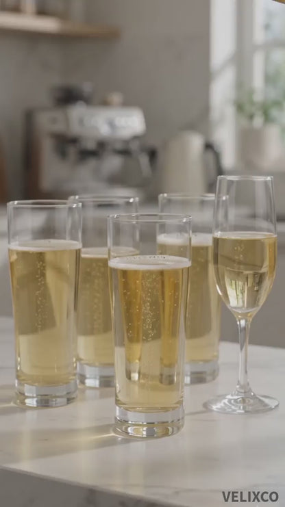 Velixco Tall Drinking Glass Set of 6 - Elegant & Durable Drinkware