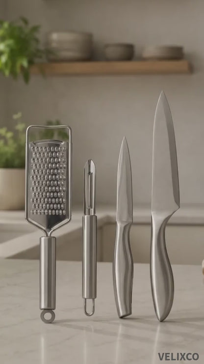 Stainless Steel 2 Knives + 1 Peeler + 1  Hand-Grater
