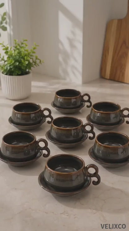 VELIXCO SageEarth Tea Cup & Saucer Set of 6