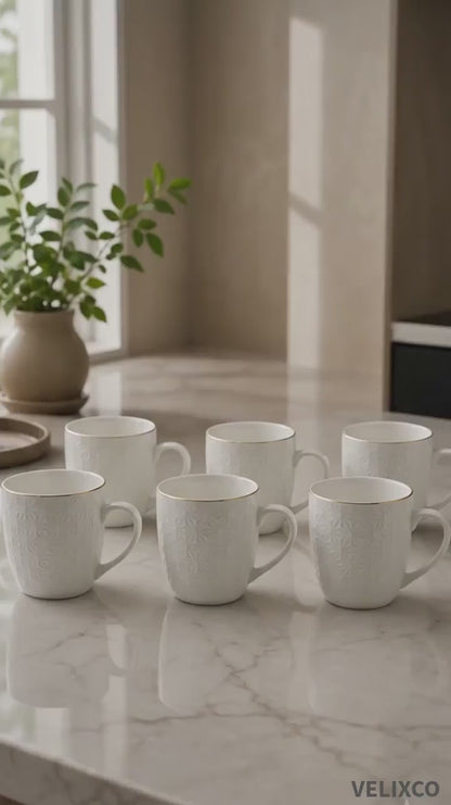 Tea/Coffee Mug Puzzle Emboss Gold Line (Set of 6)