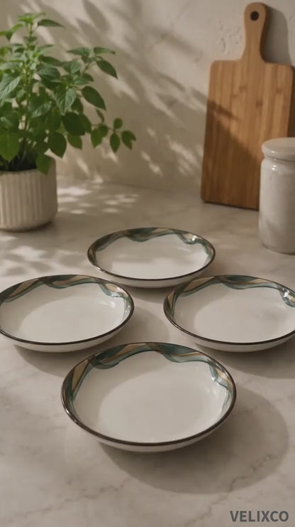 VELIXCO Emerald Flow Quarter Plate Set of 4