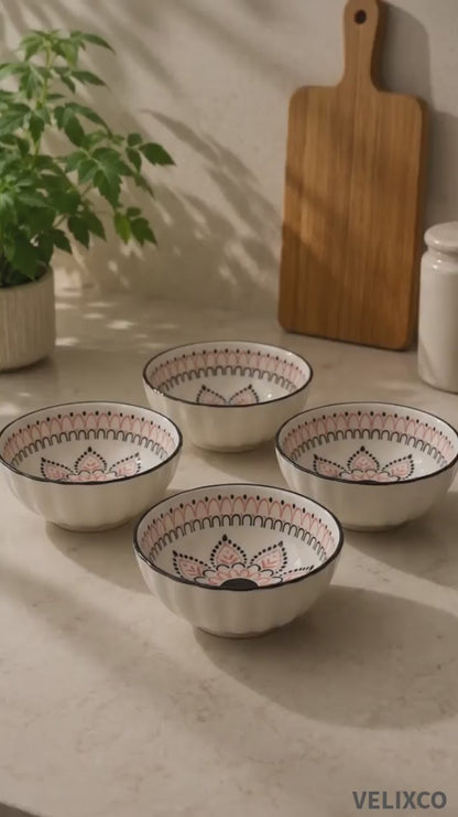 VELIXCO Frostflake Textured Ceramic Bowl Set of 4