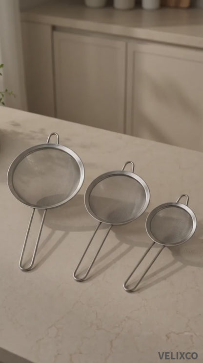 Steel Strainer Set India – 3-Piece Kitchen Sieves