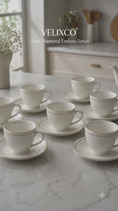 Tea/Coffee Cup & Saucer - New Diamond Emboss Series (Set of 6)
