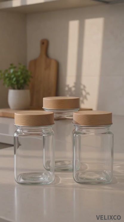Glass Airtight Storage Jars – Cube Design 310ml (Set of 3)